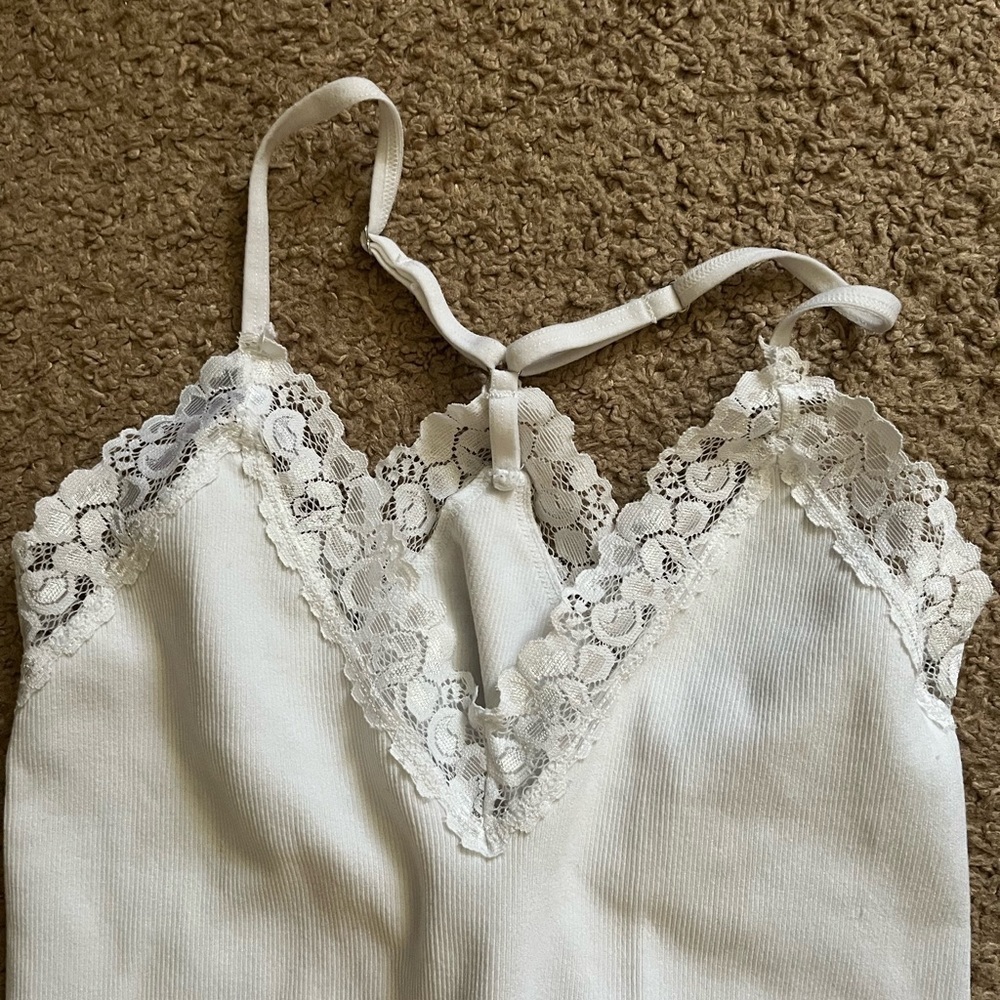 White Ribbed Lace Bodysuit - Picture 2 of 5